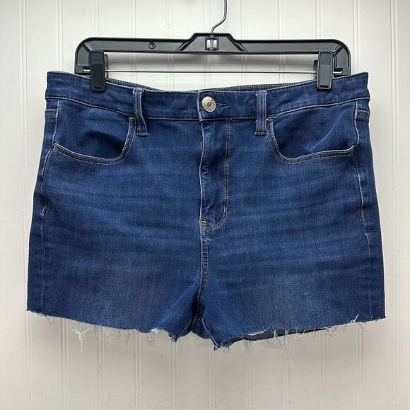 American Eagle Super Hi-Rise Cut Off Dream Short 12 Denim Blue Jean Shortie Fray - Picture 1 of 10